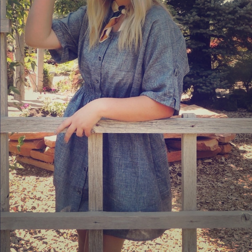 Short dress/ long denim blouse